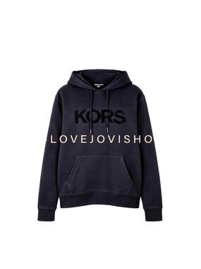 Mens | Michael Kors Pullover Hoodie | Embroidered Tufted Logo All Black | Large